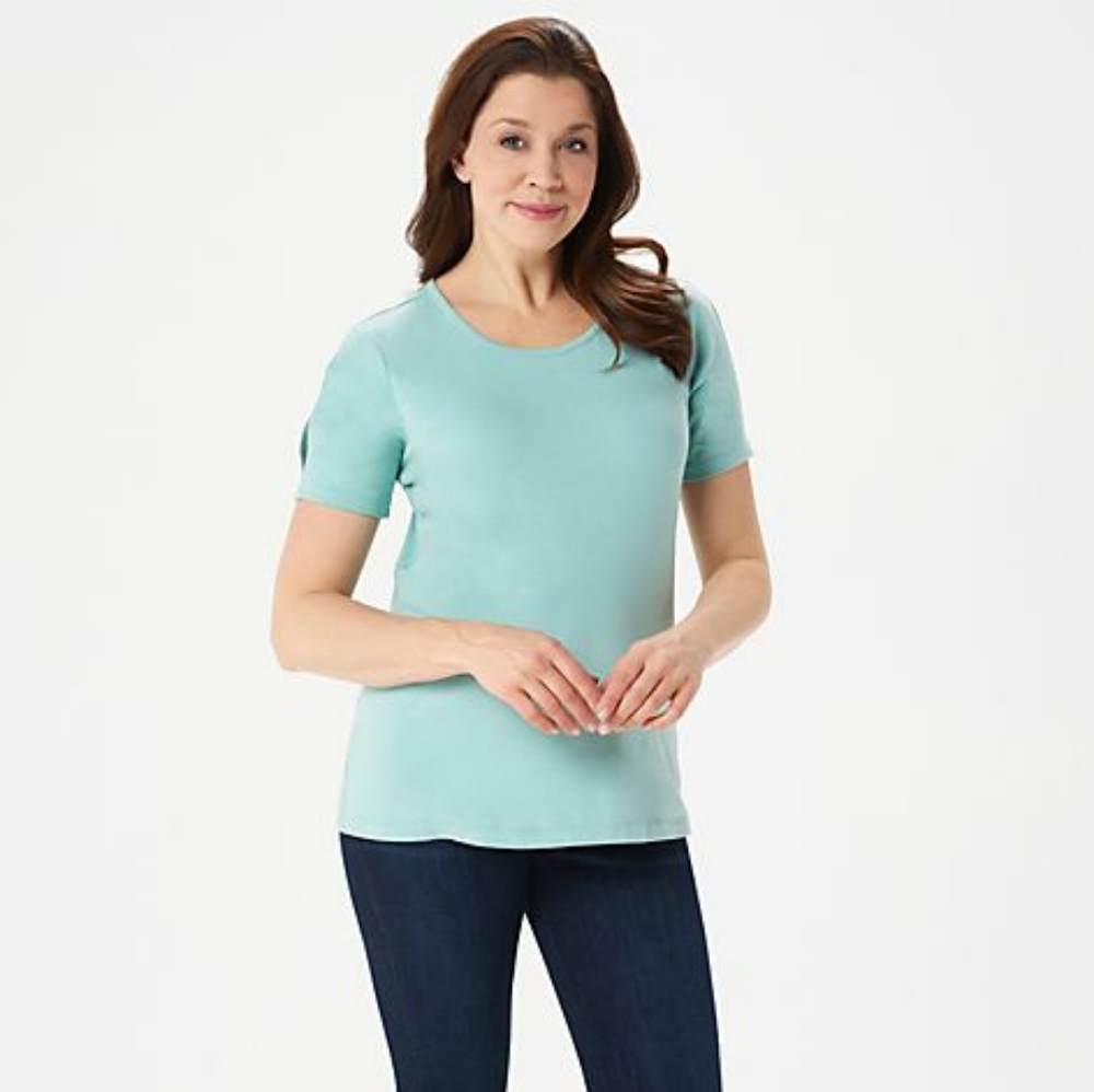 Denim and company scoop neck split sleeve top